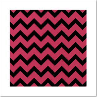 Simple Magenta pink black retro chevron pattern lines Posters and Art